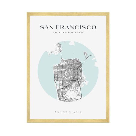 Poster San Francisco city map circle 40X50 cm + gold frame