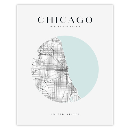 Poster Chicago city map circle 40X50 cm + gold frame