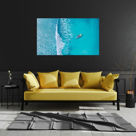 Canvas Print Blue Boat in the Middle of the Ocean 100x80 cm