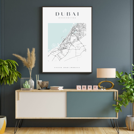 Poster Dubai city map square 40X50 cm + gold frame