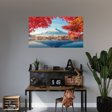 Canvas Print Colorful Leaves Town Mountain Water 100x80 cm