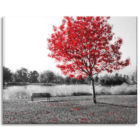 Canvas Print Gray Red Leaves Contrast 100x80 cm