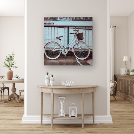 Canvas Print Vintage Bike in the City by the Bridge 90x90