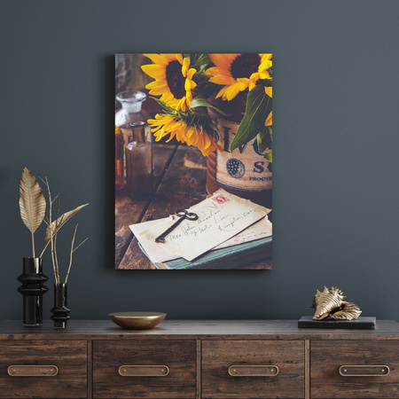 Canvas Print Botany Sunflowers Letters Key 30x40 cm
