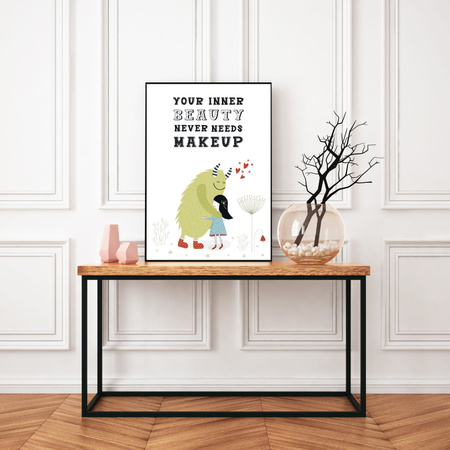 Children's poster Your inner beauty never needs makeup 40X50 cm + silver frame