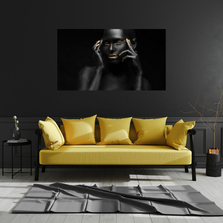 Canvas Print Black Woman Golden Lips and Eyes 100x80 cm