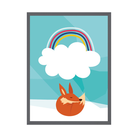 Children's fox rainbow poster 40X50 cm + gray stone frame