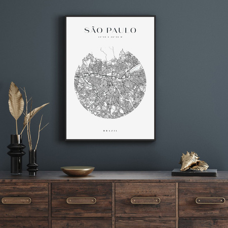 Poster Map of Sao Paulo city circle 40X50 cm + gold frame
