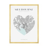 Poster Melbourne city map heart 40X50 cm + gold frame