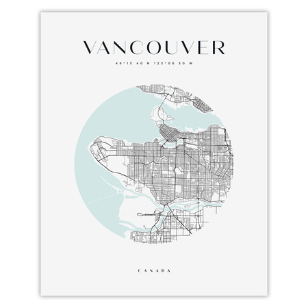 Poster Map of Vancouver city circle 40X50 cm + gold frame