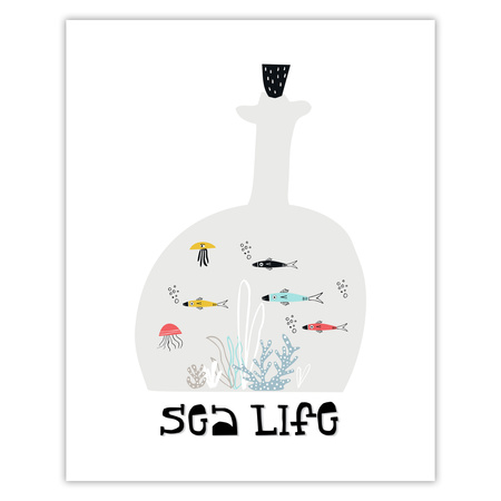 Children's Sea life poster 40X50 cm + gold frame