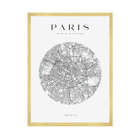 Poster Map of the city of Paris circle 40X50 cm + gold frame