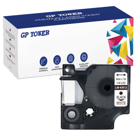 Tape for DYMO D1 43613 7m 6mm white black replacement GP-DY43613