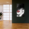 Canvas Print Red Lips Women Black Hat Elegance 80x120 cm