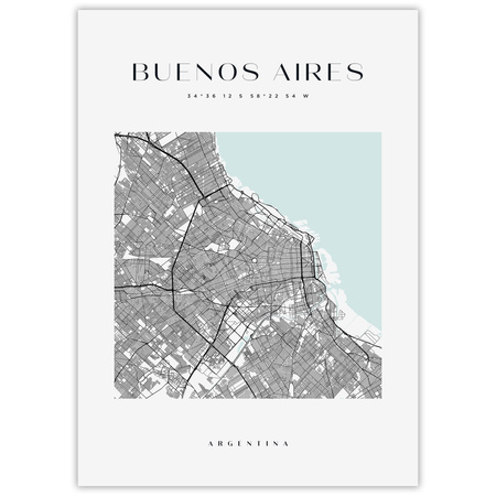 Poster Buenos Aires city map square 21X29.7 cm