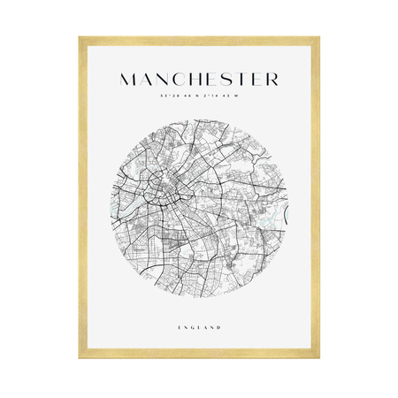 Poster Manchester city map circle 40X50 cm + gold frame