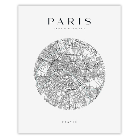 Poster Map of the city of Paris circle 40X50 cm + gold frame