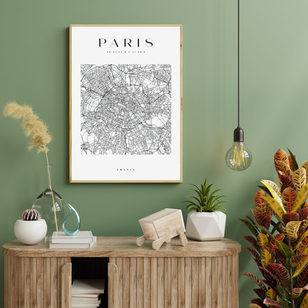 Poster Map of the city of Paris square 40X50 cm + gold frame