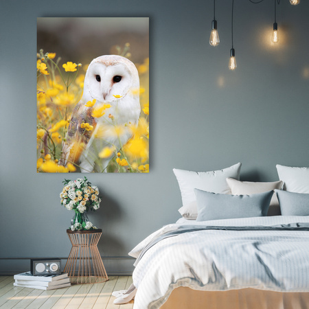 Canvas Print White Owl Flowers Nature Meadow 80x120