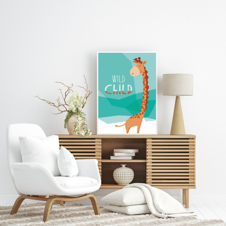 Children's poster Wild child Giraffe 24X30 cm + yellow frame