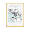 Poster Hong Kong city map square 40X50 cm + gold frame