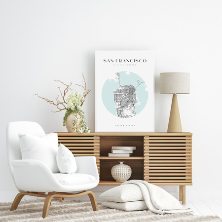Poster San Francisco city map circle 40X50 cm + gold frame