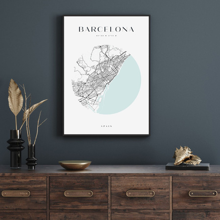 Poster Barcelona city map circle 40X50 cm + gold frame