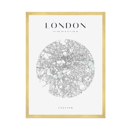 Poster London city map circle 40X50 cm + gold frame