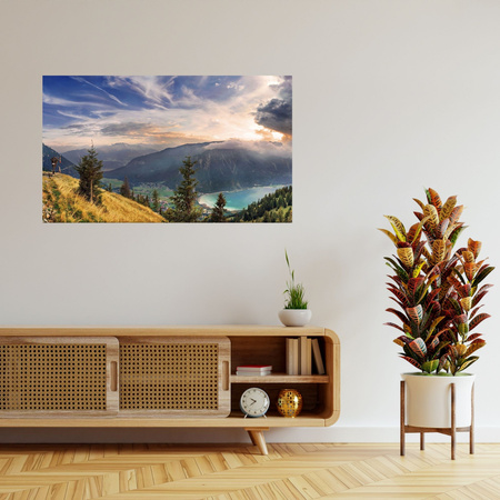 Canvas Print Sun Over Mountains Clouds Village 100x80 cm