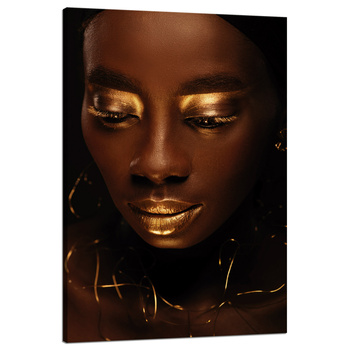Canvas Print Woman's Face Golden Lips and Elements 80x120 cm