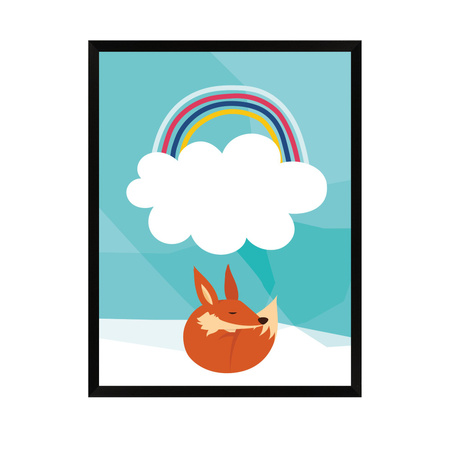 Children's fox rainbow poster 21X29.7 cm + black frame