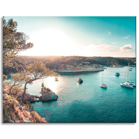 Canvas Print Water in the Sunlight Boats Rocks 100x80 cm
