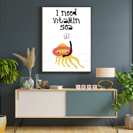 Children's poster I need vitamin sea 40X50 cm + gold frame