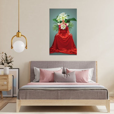 Canvas Print Red Dress Woman Flowers 80x120 cm