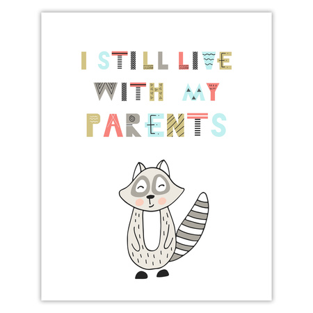 Children's poster I still live with my parents 40X50 cm + gold frame
