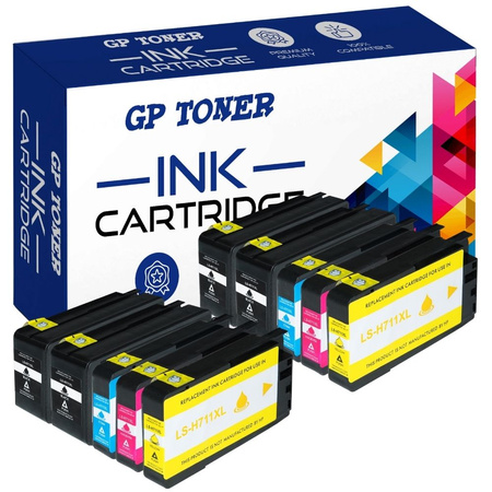 Set of 10x Replacement inks for HP DesignJet T120 T520 T130 GP-H711XL CMYKK x2 GP