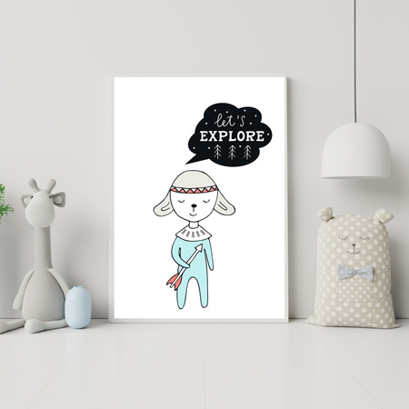 Children's poster Let's explore 40X50 cm + silver frame