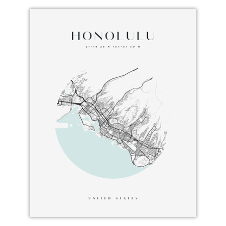 Poster Honolulu city map circle 40X50 cm + gold frame