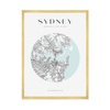 Poster Sydney city map circle 40X50 cm + gold frame