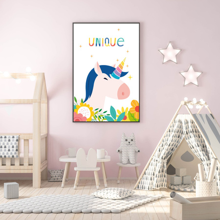 Children's Unicorn poster 40X50 cm + amaranth frame