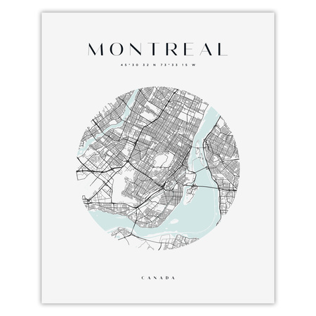 Poster Montreal city map circle 40X50 cm + gold frame