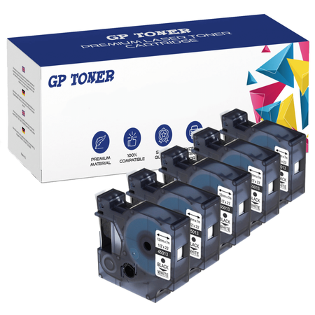 5x Tape for Dymo D1 45013 12mm x 7m White Black print - replacement GP-D45013 x5