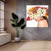 Canvas Print Woman Flowers Spring Hat 90X90 cm