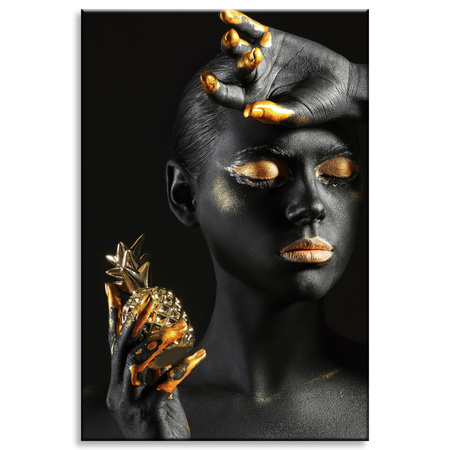 Canvas Print Black Woman Golden Lips Art 80x120 cm