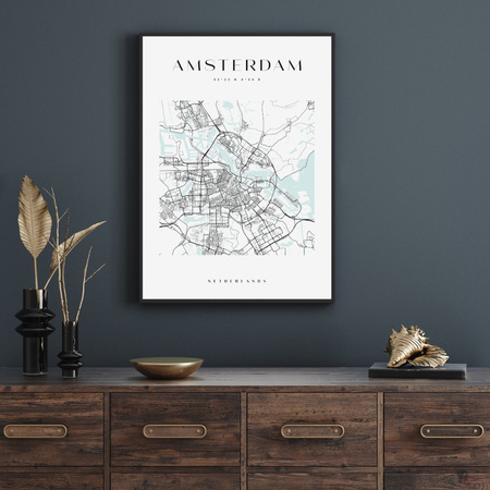 Poster Amsterdam city map square 40X50 cm + gold frame