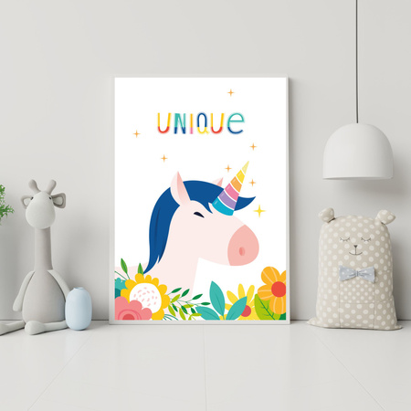 Children's Unicorn poster 24X30 cm + silver frame