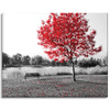 Canvas Print Gray Red Leaves Contrast 100x80 cm