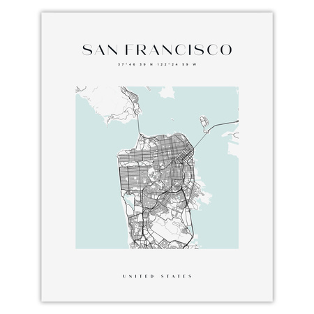 Poster San Francisco city map square 40X50 cm + gold frame