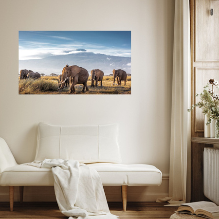Canvas Print Walking Elephants Mountain Savannah Natural Environment 100x80 cm