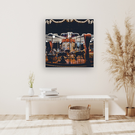 Canvas Print Carousel At Night Lights Amusement Park 90x90